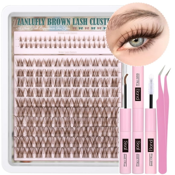 Kit Lash Clusters Zanlufly Brown con racimos de pestañas inferiores