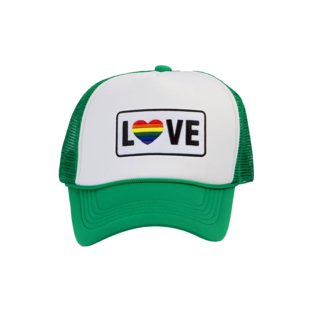 Gravity Threads LGBTQ+ Love Rainbow Heart Patch Trucker Hat - White/Kelly Green