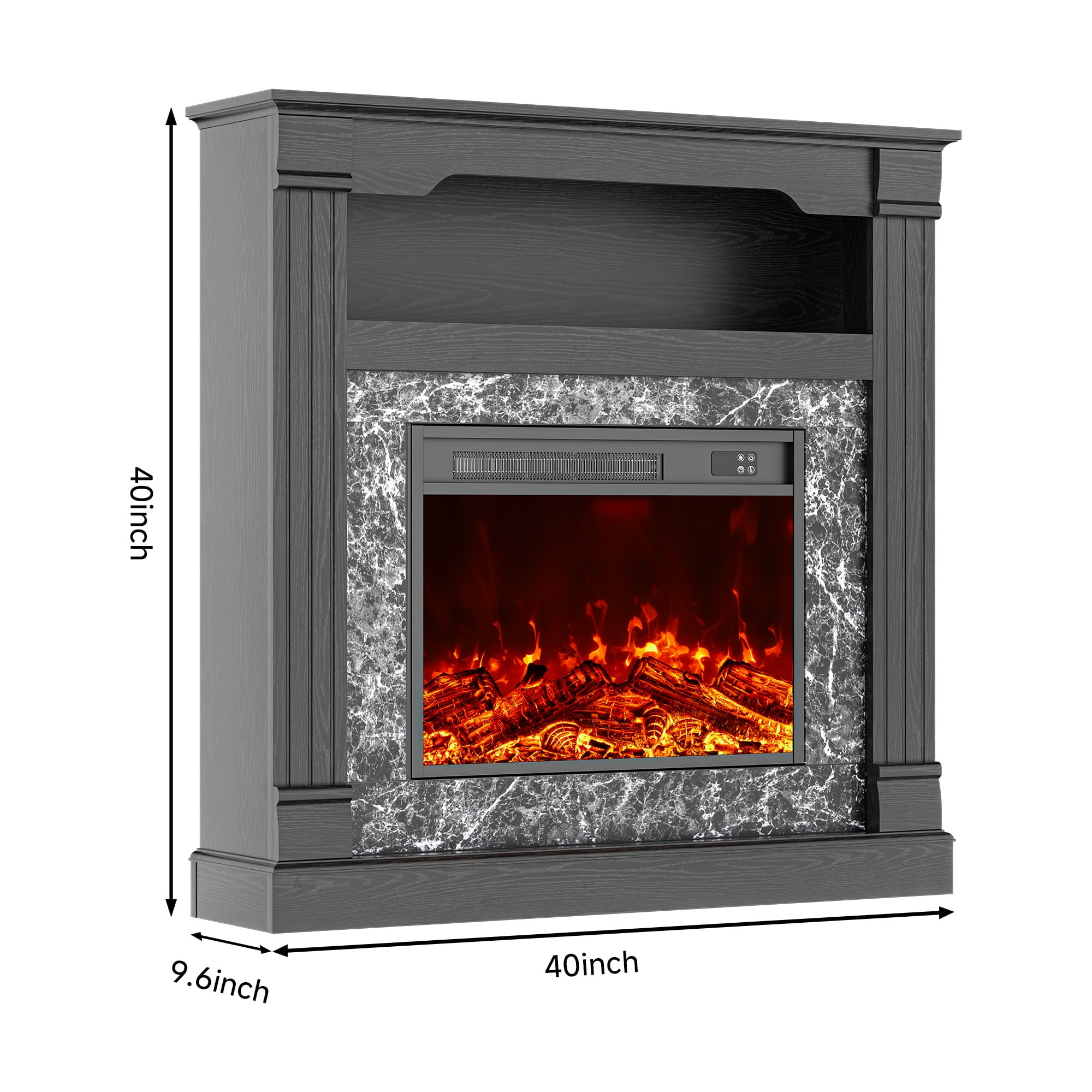 LIGHTINN 40" Freestanding Electric Fireplace With Mantel for Small to Medium Space, Overheat Protection & 3D Flame Effect with Remote Control, Black