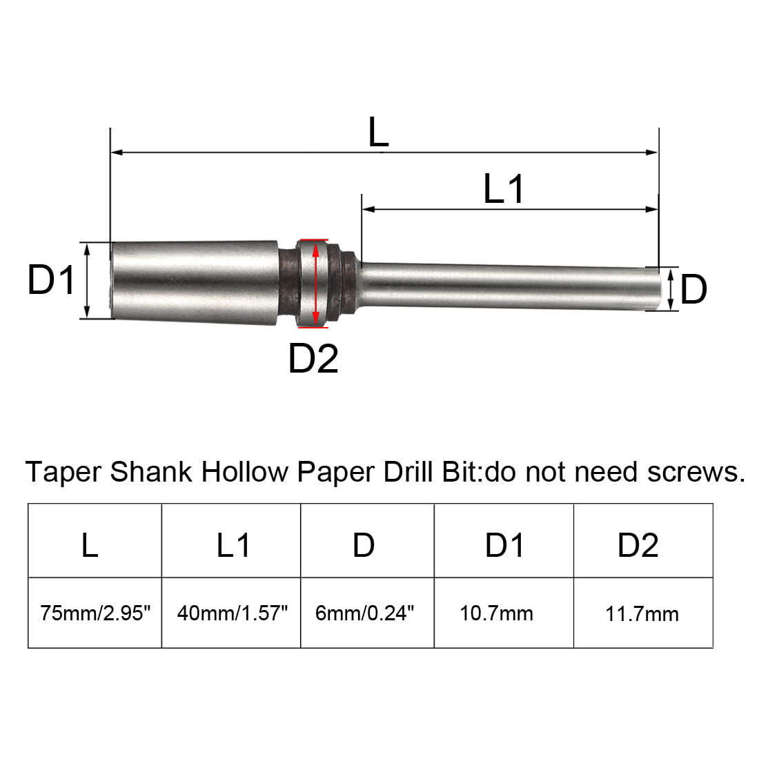 uxcell Hollow Paper Drill Bit 6mmx75mm for Taper Shank Punch Punching Machine 
