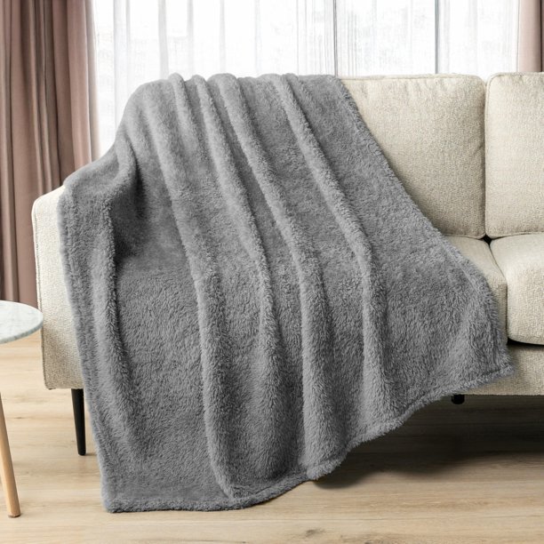 Manta PAVILIA Sherpa de forro polar gris, 150 x 200 cm, para todas las estaciones