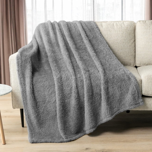 Manta PAVILIA Sherpa de forro polar gris, 150 x 200 cm, para todas las estaciones