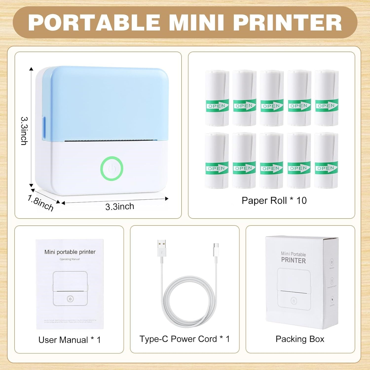 Thermal Mini Printer, Portable Inkless Sticker Maker, Bluetooth Printer for Phone, Wireless Label Printer with Tape, Free Cut Small Pocket Printer for Notes&Children DIY, Compatible with iOS&Android