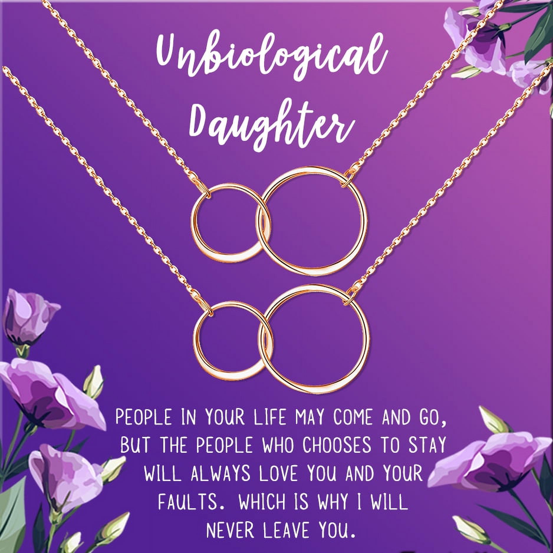 Anavia Unbiological Daughter Jewelry, Step Daughter Necklace Gift, Bonus Daughter Birthday Card Gift, Mother Daughter Set Necklace-[Two Rose Gold Infinity Double Ring, Royal Purple Gift Card]