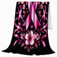 thumbnail image 2 of Pink Ribbon Awareness Botanical, Peaceful Botanical Garden Scene, Warm Flannel Blanket for Sunroom and Reading Nook, Garden Lovers Housewarming Gift, Artistic Home Decor, 2 of 9