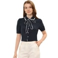 thumbnail image 1 of INSPIRE CHIC Blusa De Trabajo De Manga Corta Con Cuello Abullonado Y Cuello Peter Pan Para Mujer azul oscuro XL, 1 of 4