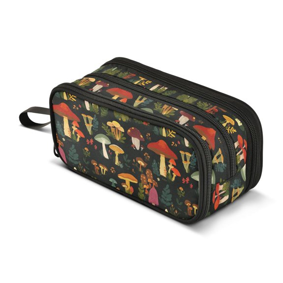 FORMRS Pencil Case with 3 Compartments School Large Capacity Zipper Pen Pouch Stationery Organizer, Various Mushrooms Pattern