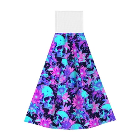 

Zufioo Flower Happy Skull Print Coral Fleece Velcro Hand Towel Hangable Absorbent Hand Towel Suitable for Kitchen Bathroom Household Items