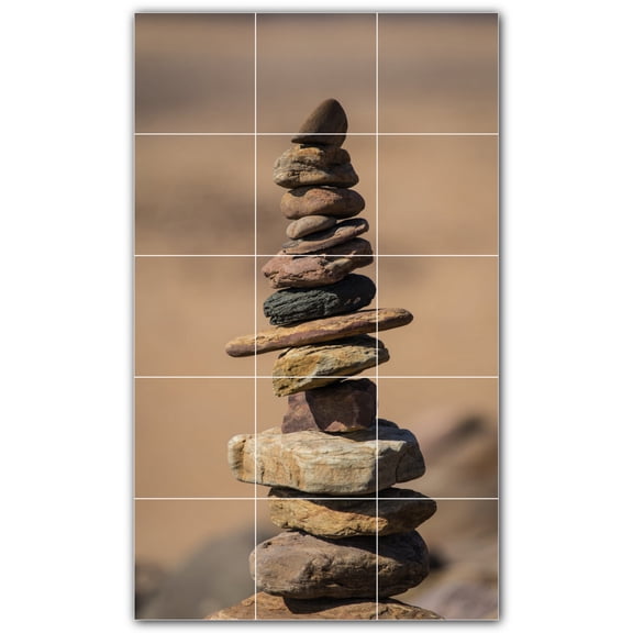 Picture-Tiles.com: Rocks Ceramic Tile Wall Mural WAL500934-35S. 12.75"W x 21.25"H using (15) 4.25" x 4.25" Ceramic Tiles-Satin Finish