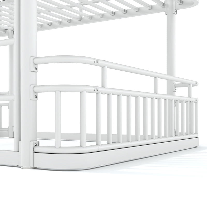 Queen over Queen Bunk Bed with Built-in Ladder & Safe Guardrails, Curved-Edge Sleek Metal Bed Frame with No Slat Floor Bed