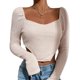 thumbnail image 1 of Camisetas recortadas con dobladillo asimétrico ajustado y cuello cuadrado para mujer, Top corto liso tejido de manga larga, 1 of 5