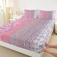 thumbnail image 3 of Homewish Chic Pink Stripes Twin Sheet Sets, Aztec Triangle Abstract Twin Fitted Sheet, Vintage Bohemian Style Flat Sheet, Ultra Soft Bedroom Decor, 3pcs, 3 of 7