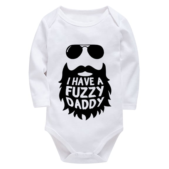 I Have A Fuzzy Daddy Newborn Outfits for Boys Hospital Long Sleeve Baby Boys Romper White Baby Body Suits 0-3