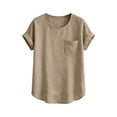 thumbnail image 5 of Rvasteizo Womens Summer Short Sleeve Round Neck Blouses Shirts Solid Color Short Sleeve Round Neck Linen Pocket Top, 5 of 5