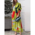 thumbnail image 2 of Pudcoco Robe Longue Femme Mode Imprimé Col Rabattu Boutonnée Manches Longues Automne Décontractée Chemises Amples, 2 of 6