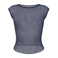 thumbnail image 4 of Endives Mesh Short Sleeve Tops for Women Lace Tops Slim Fit Crop Tops Shirt See Through Going Out Top Club Wear Night Wear T Shirts for Women M, 4 of 7
