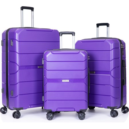 3 Piece Carry on Luggage Sets, Hard Shell Nested Spinner Suitcase Luggage Set with Spinner Wheels and TSA Lock for Travel Trips Business, 20" 24" 28", Purple