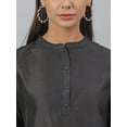 thumbnail image 6 of Jansaya Indian Mandarin Collar 3/4 Sleeve Solid Black Poly Silk Straight Kurta with Pant For Women, 6 of 7