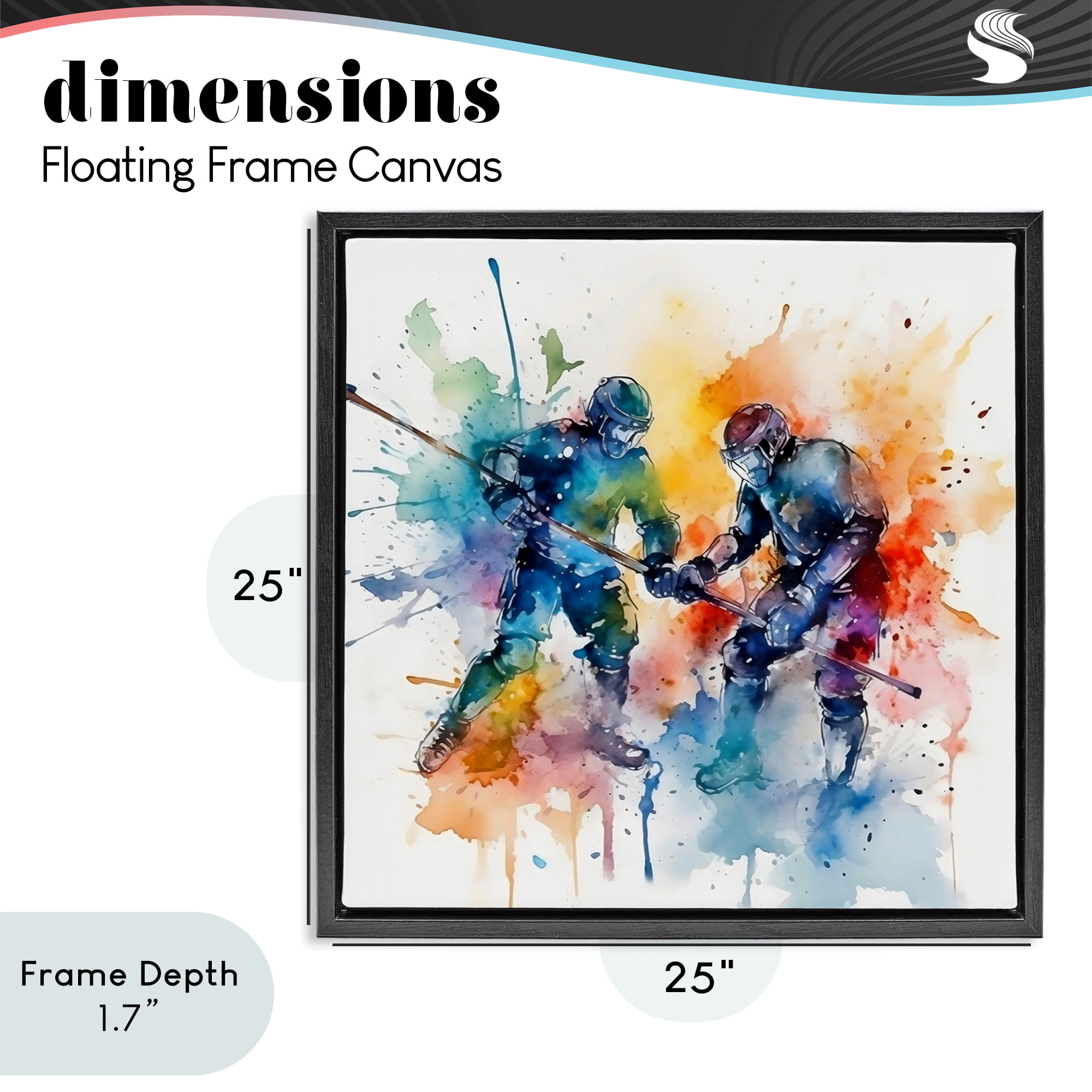 Stupell Industries Watercolor Hockey Faceoff Black Framed Floater Canvas Wall Art, design by Creative Studio