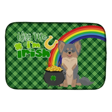 

Longhaired Blue and Tan Chihuahua St. Patrick s Day Dish Drying Mat 14 in x 21 in