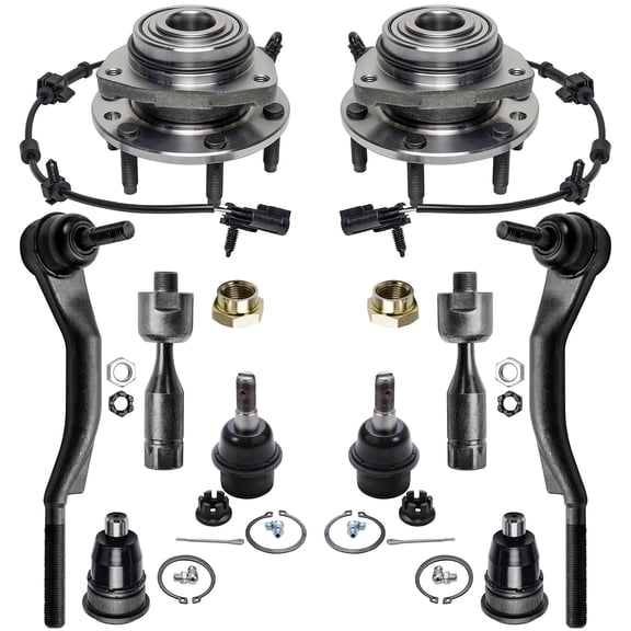 Detroit Axle - 12pc Front Suspension Kit for Chevy Trailblazer EXT GMC Envoy XL XUV Buick Rainier Saab 9-7X Isuzu Ascender, 2 Wheel Bearing Hubs 4 Tie Rods 4 Ball Joints 2 CV Axle Nuts