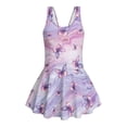 thumbnail image 4 of Xixirimido Butterfly Purple Marble Print Girls One Piece Swimsuit with Skirt Modest Sleeveless Swim Dress Featuring Built-in Shorts & UPF 50+ Sun Protection for Beach Pool, 8-9 Years, 4 of 7