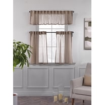 3S Brother's Sheer Curtains Kitchen Valance Set of 3 Hanging Rod Pocket Window Valance Treatments Decorative Valances Tiers Café Curtains ( Beige 50"x14"Valance - 24"x40"Tiers)
