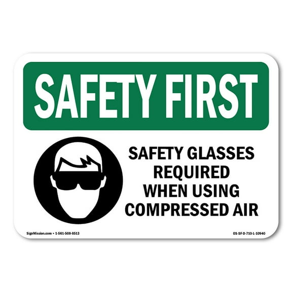 OSHA SAFETY FIRST Sign - Safety Glasses Required When With Symbol | Decal | Protect Your Business, Work Site, Warehouse | Made in the USA