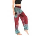 thumbnail image 4 of Lu's Chic Women's Boho Pants Harem Smocked Waist Yoga Hippie Palazzo Beach Pants Red One Size, 4 of 5