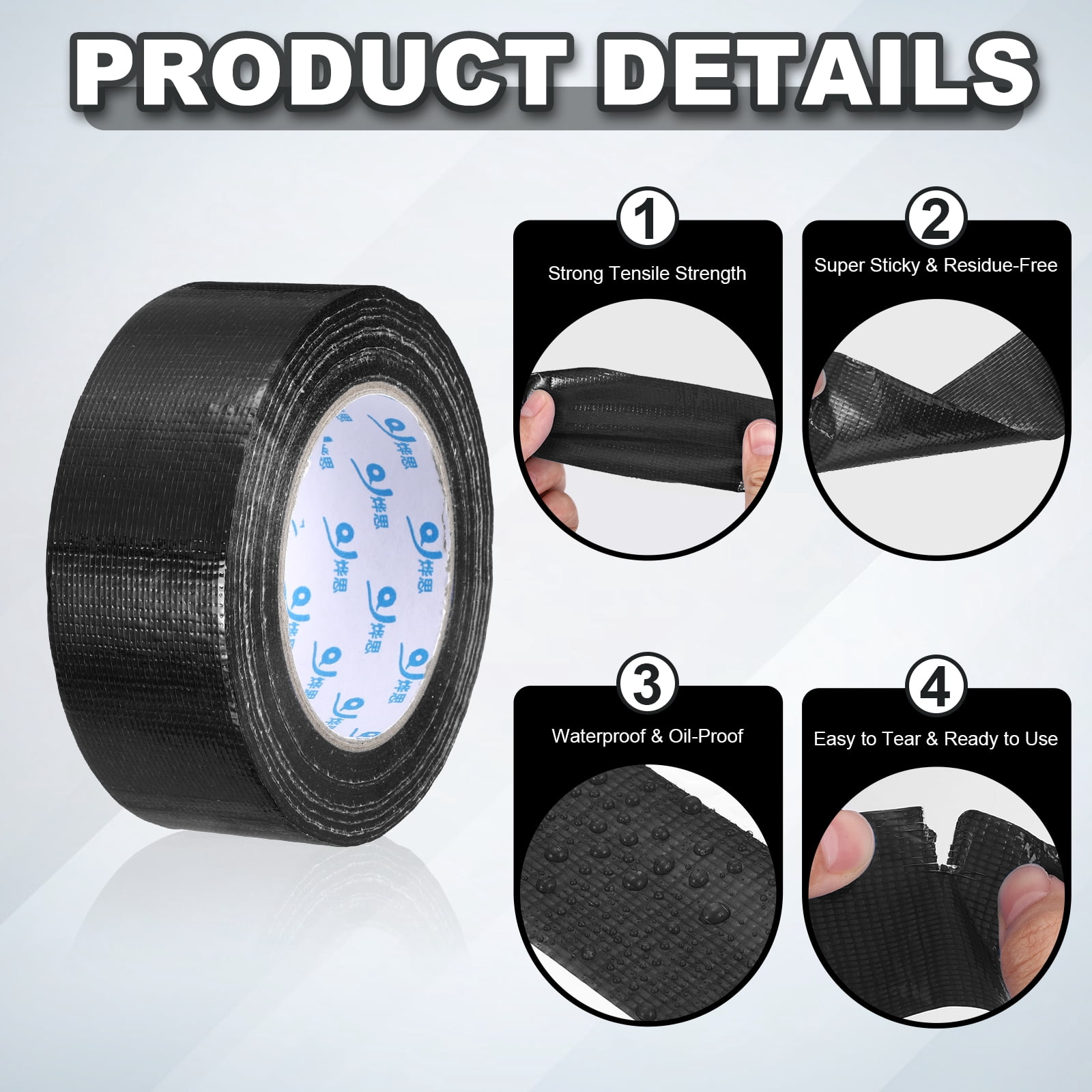 Uxcell Duct Tape (1.77 Inch x 49 Yards, Black) Heavy Duty Industrial Duct Tape Easy Use Strong Adhesive No Residue, for Repairs Crafts Projects Home Improvement