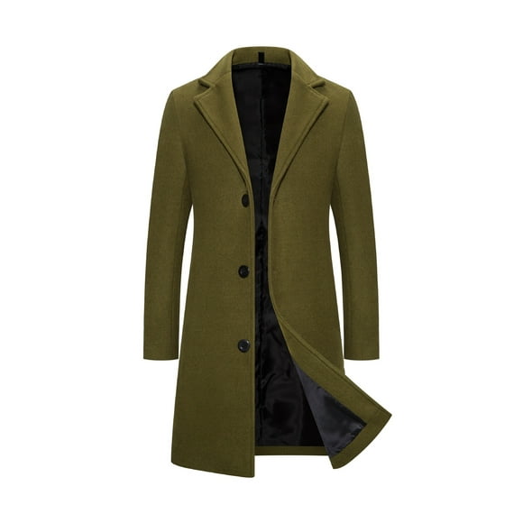 Bellella Men's Overcoat Single Breasted Pea Coats Long Sleeve Trench Coat Casual Notch Lapel Outwear Men Army Green 3XL