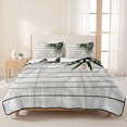 thumbnail image 3 of Quilts Twin Size Bedding Set, Japanese Style Lightweight Quilted Comforter, Minimalist Green Leaves Plants Brick Soft Reversible Bedspread Coverlet with Pillow Covers for All Season, 68" x 86", 3 of 9