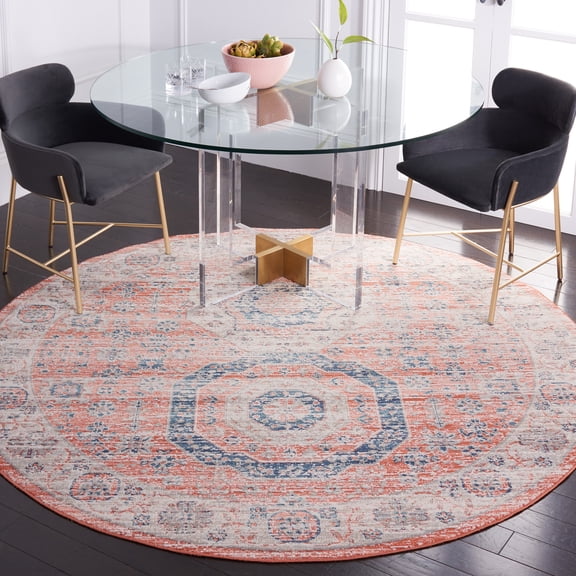 Safavieh Madison Emmet Floral Distressed Area Rug, Rust/Ivory, 6'7" x 6'7" Round