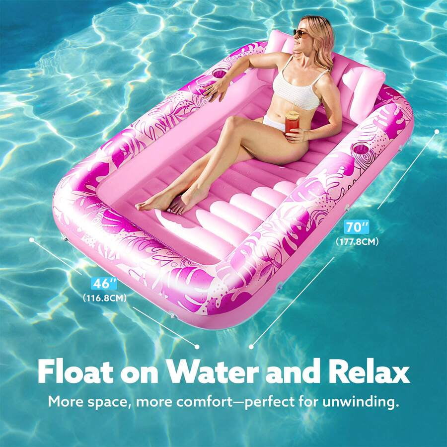 70" X 46" Swimming Pool Floating Tanning Pool Hammock Lounger, Water Inflatable Float Bed Inflatable Tanning Pool Lounger Float Large Suntan Tub Pool Floats Sun Tan Tub Ice Bath Tub Tanning Bed Blow