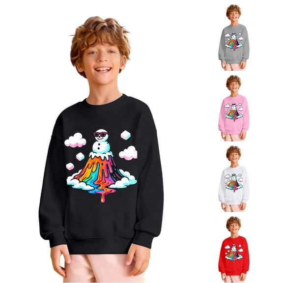 HCYSFG Boys Snowman Cartoon Graphic Sweatshirt Long Sleeve Crewneck Pullover Casual Loose Fit Fall Holiday Party Top