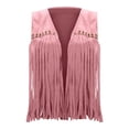 thumbnail image 5 of Fringe Vest Women Western Cowgirl Jacket 70s Hippie Suede Rivet Open Front Outerwear Country Concert Tops, 5 of 9