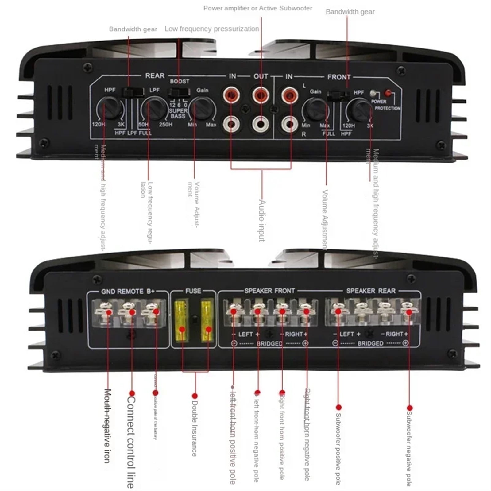 Class AB Car Audio Modification with Four 4 Channel 12V Car High Power Amplifier Push Bass Stereo Amplifier ,High Sound