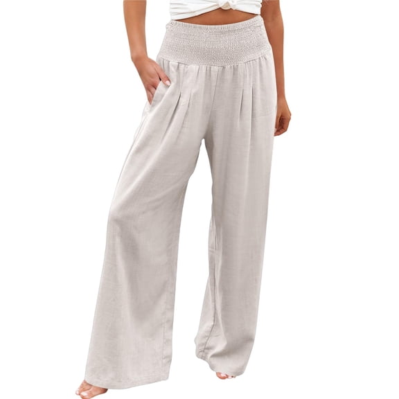 Linen Pants Women Linen High Waist Summer Beach Travel Vacation Wide Leg Sweatpants Women Light Ashy L