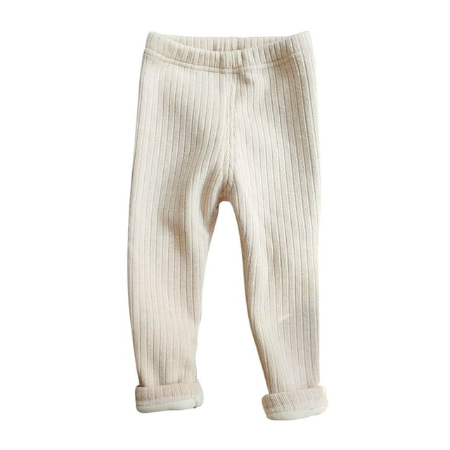 MeetoTime Toddler Kids Girls Winter Leggings Warm Fleece Lined Stretchy Knit Ribbed Pants