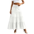 thumbnail image 2 of Qulqfy Womens Summer Maxi Pleated Long Skirts Boho Ruffle Flowy Drawstring High Waisted White Skirt S, 2 of 5