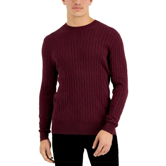 Alfani Mens Cable Knit Cotton Crewneck Sweater