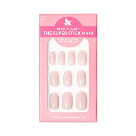 Olive & June Super Stick Mani Squoval Short Press-On Tabs, Tutu, 32 Pieces