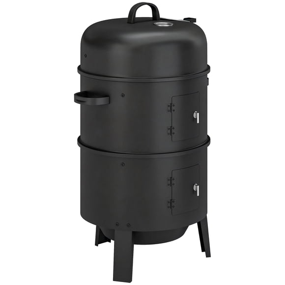 Outsunny 3-in-1 Vertical Charcoal Smoker with 2 Grill Grates, Thermometer