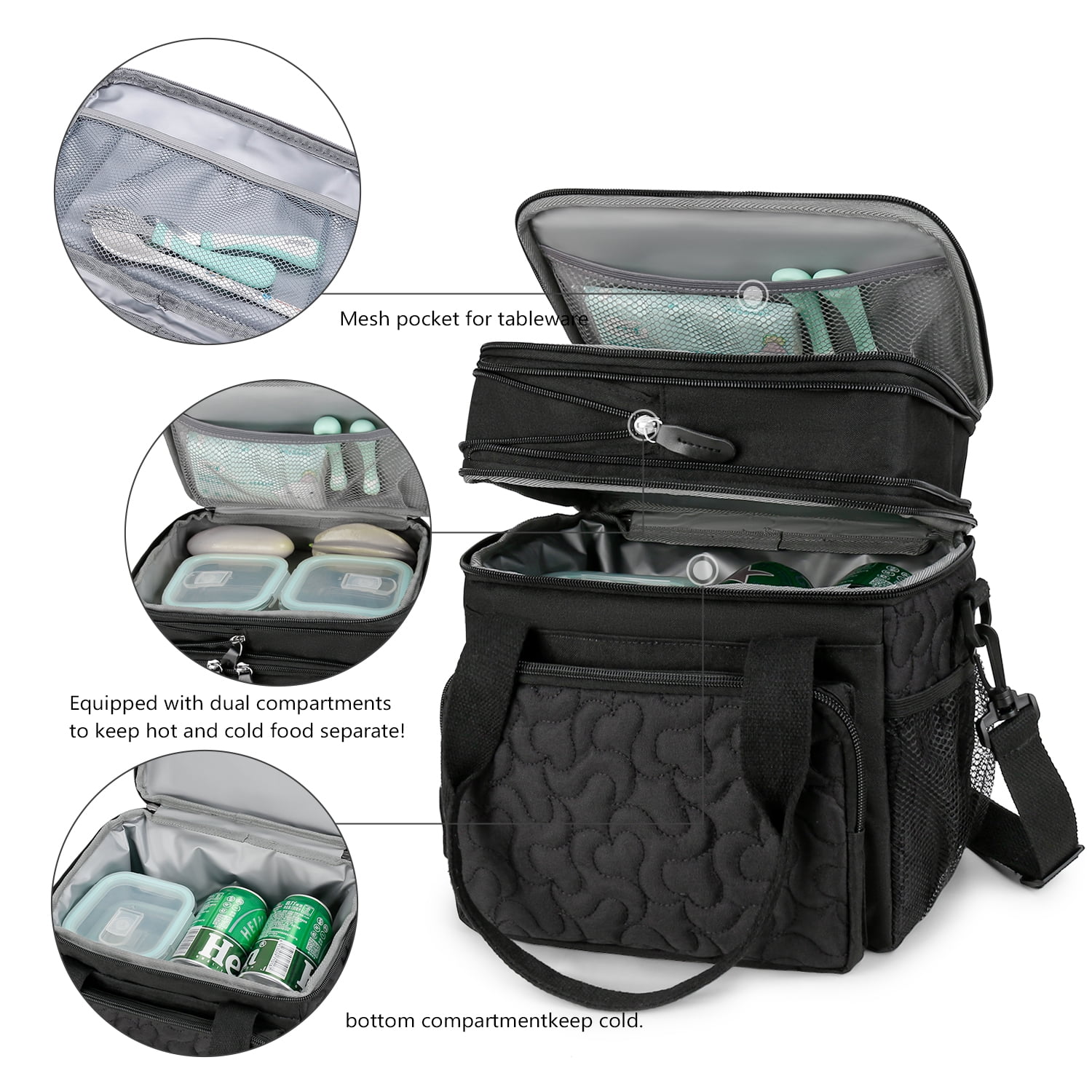 Lunch Bag for Women Men Double Deck Expandable Lunch Box,Large Lunch Bags,Leakproof Lunch Box Cooler Bag