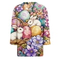 thumbnail image 5 of HAVUITYY Women's Easter 3/4 Sleeve Sweater, Cute Bunny Eggs Pattern Crew Neck Pullover, Spring Oversized Casual Going Out Tops, 5 of 5
