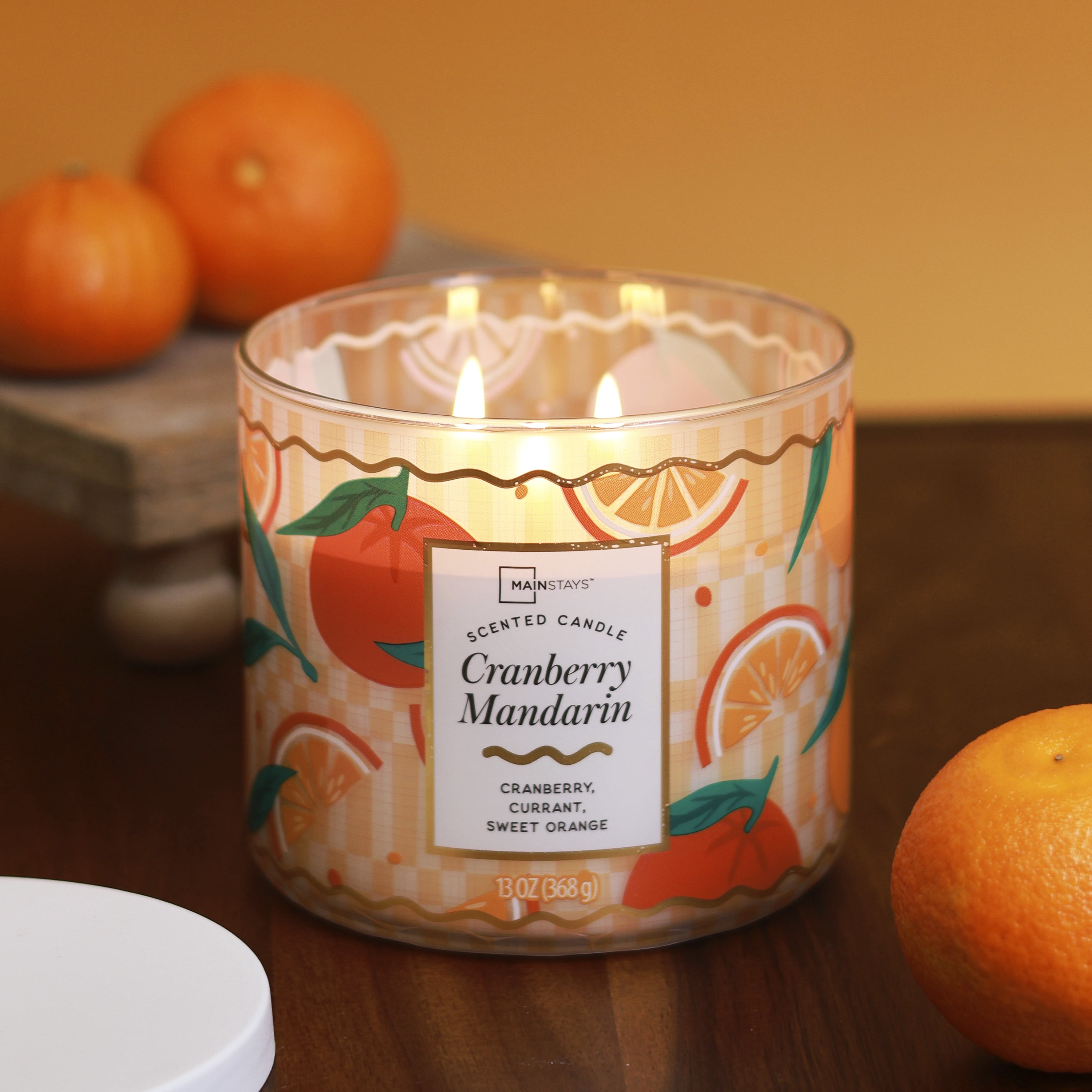 Mainstays 3-Wick Cranberry Mandarin Fragrance Candle with Decorative Wrap, 13 Ounce