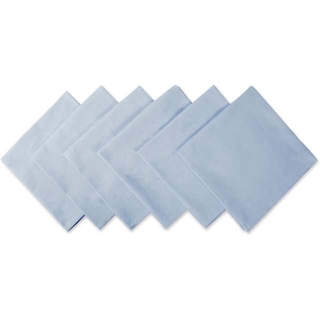 DII Solid Pastel Napkin Set Cotton, Machine Washable, 20x20 Inch, Light Blue, 6 Count