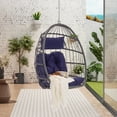 thumbnail image 2 of Hanging Egg Chair Without Stand,Rattan Wicker Swing Egg Chair with Resistant Cushion,Outdoor Swing Chair for Balcony Garden Bedroom,Dark Blue, 2 of 11