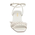 thumbnail image 3 of XYD Women Open Square Toe Pearls Studded Sandals Ankle Strap Chunky Low Heels Fashion Prom Wedding Shoes Size 15.5 White, 3 of 4