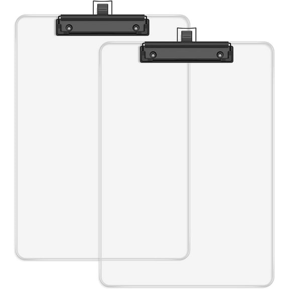 2 Pack Clear Clipboard with Pen Holder, 8.5 x 11 Plastic Clip Boards with Black Low Profile Clip, Letter Size for Classroom, Teacher, Students, School, Office Supplies